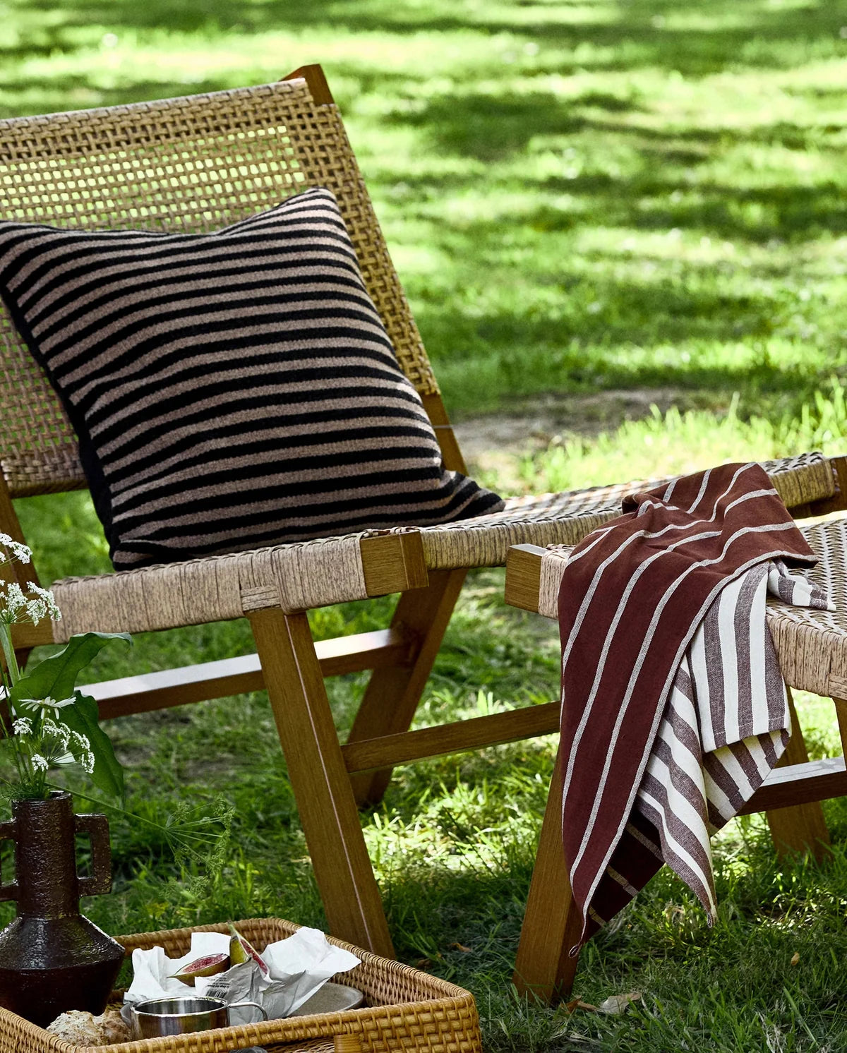 RAFU viskestykke, stribet - Bordeaux/beige